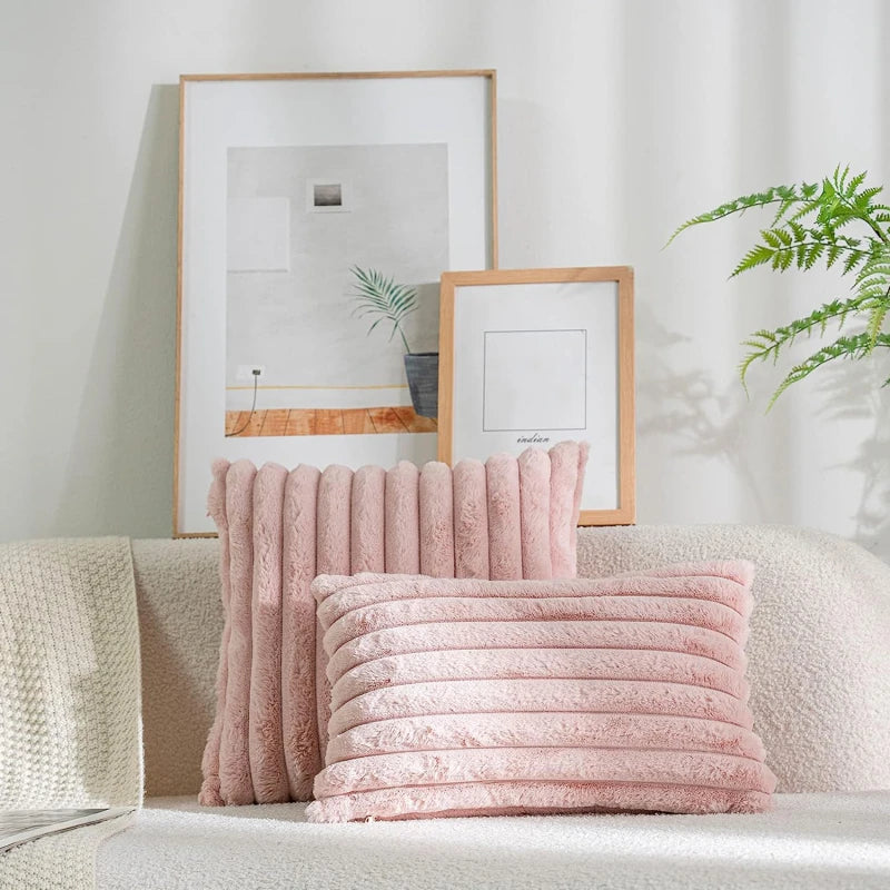 Weiß & Rosa Dekorativer Kissenbezug | Flauschiger Weicher Überwurf für Sofa, Couch & Wohnkultur | 45x45cm Kaufschwan®