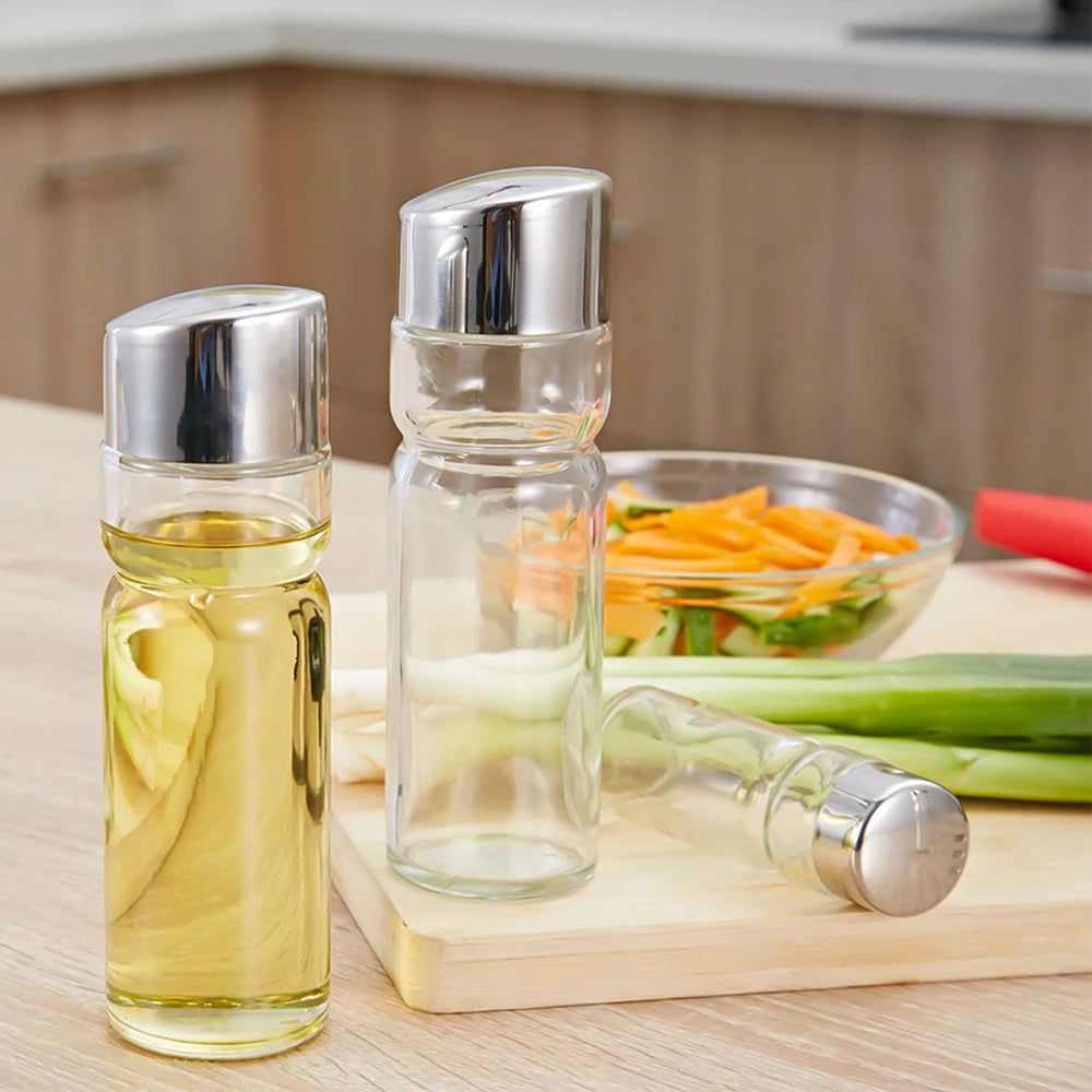 4-in-1 Gewürzflaschen Set mit Halter – Öl- & Essigspender, Salz- & Pfefferstreuer | Glas Cruet Set mit Ständer Kaufschwan®