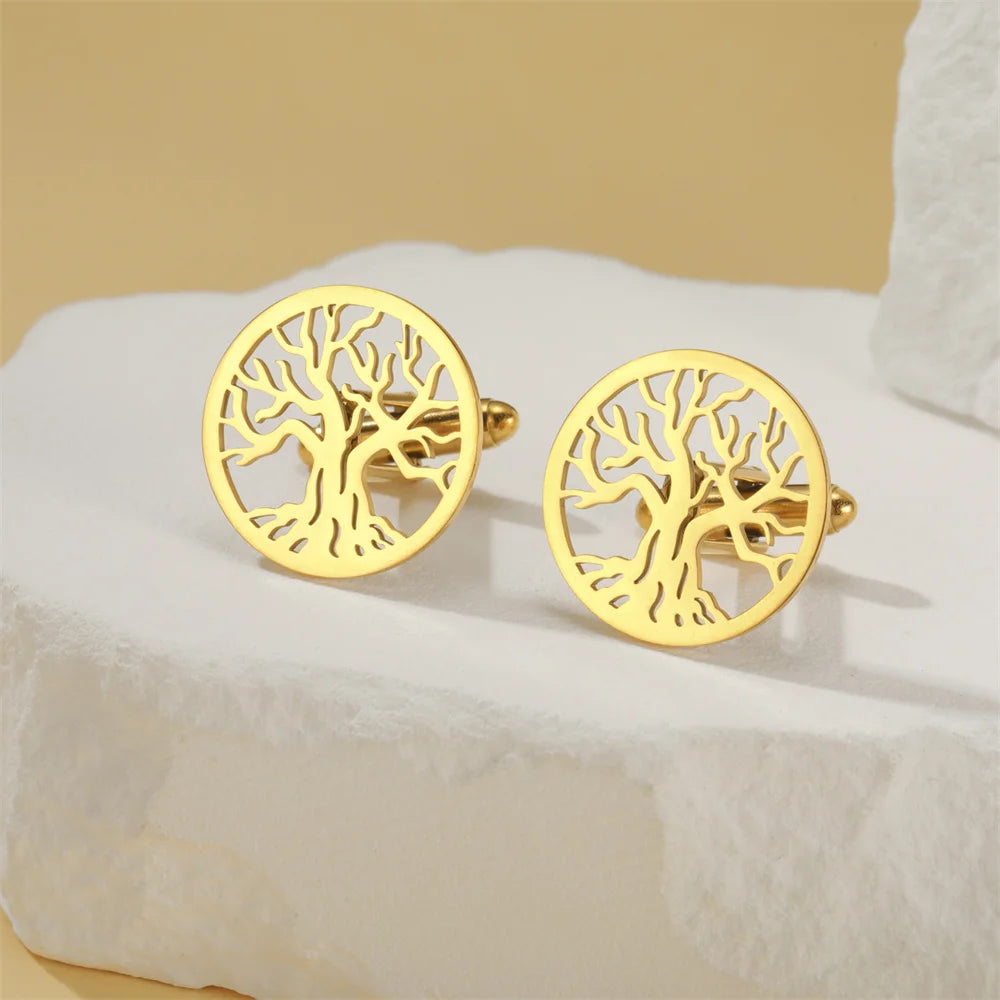 Baum des Lebens Manschettenknöpfe für Herren – Runde Edelstahl Manschetten | Elegantes Accessoire für Hochzeit, Business & Anlassmode Kaufschwan®