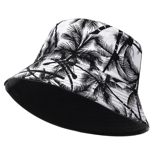 Palmen Design Hut - Wendehut für Damen & Herren – Baumwoll Fischerhut mit Palmen-Print, Streetwear Sonnenhut Kaufschwan®