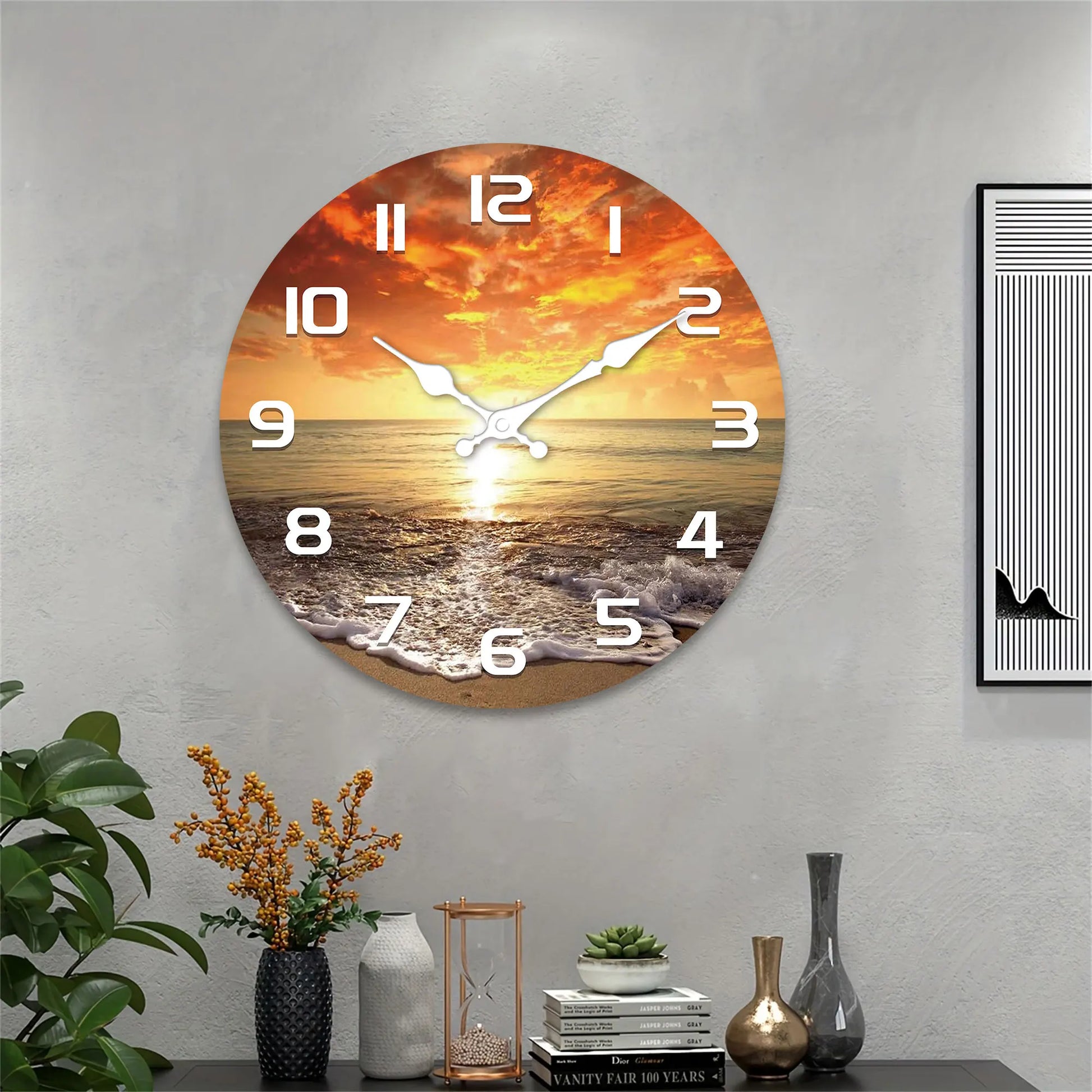 Strand Sonnenuntergang Holz Wanduhr – Leise Quarz Deko Uhr Kaufschwan®