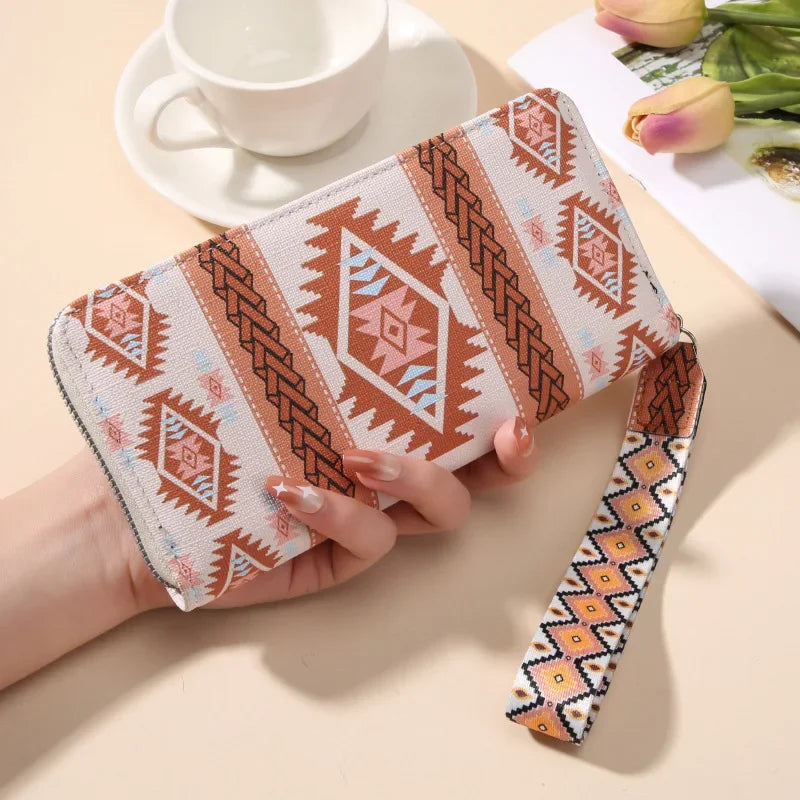 Vintage Damen Langbörse mit Geometrischem Muster – Doppeltes Fach & Große Kapazität | Koreanischer Stil Handy & Münzgeldbörse Kaufschwan®