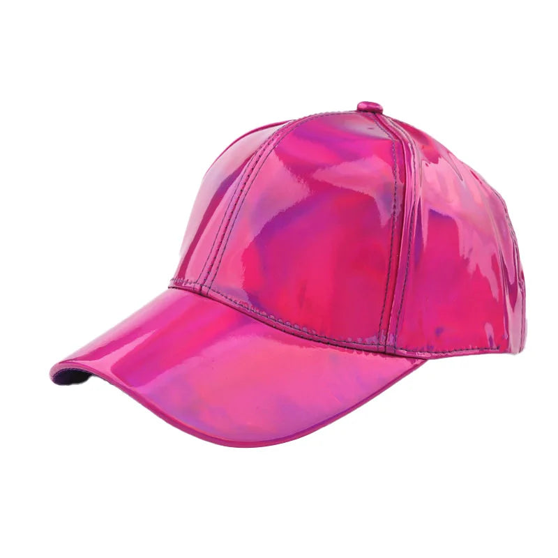 Unisex PU Rainbow Farbwechsel Baseballkappe | Fashion Erwachsenen Laser Hip Hop Kappe | Outdoor Freizeit Snapback Glänzende Party Kappe Kaufschwan® Rosenrot
