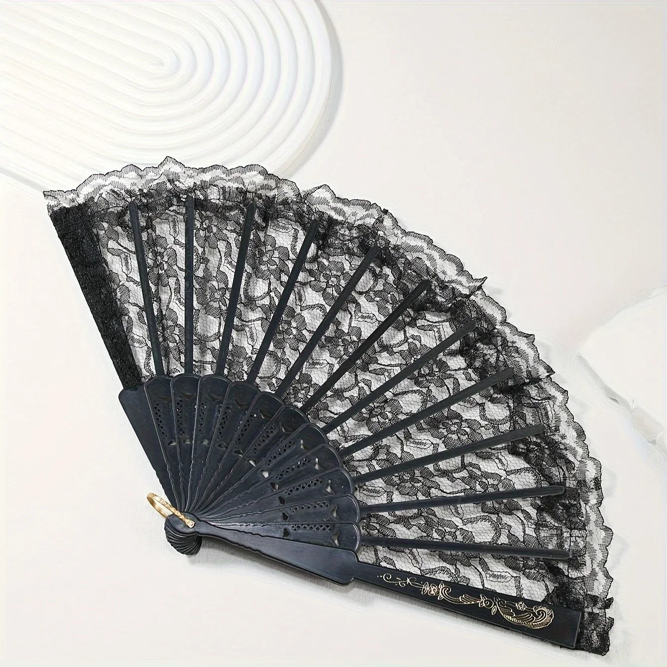 Klassischer Spitzenhandfächer | Faltbarer Handfächer mit Blumenmuster für Frauen | Hochzeiten, Nachtclubs & Cosplay Kaufschwan®