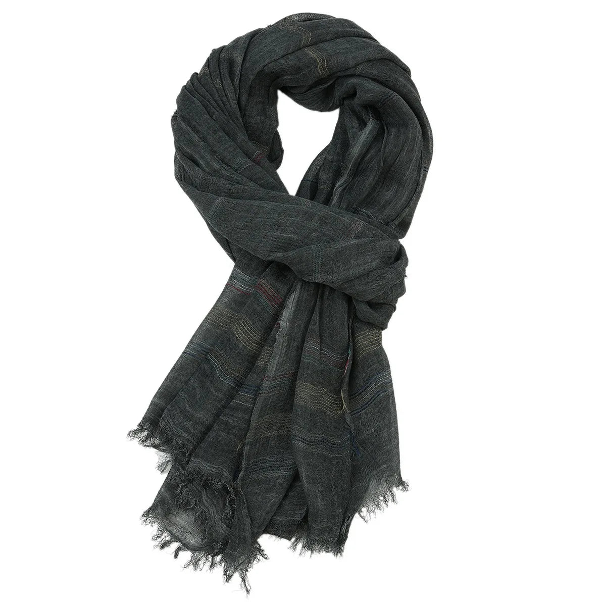 Weicher Bandana Schal | Baumwolle-Leinen Garngefärbt Gestreift | Langes Schal-Tuch mit Fransen für Herren Kaufschwan® Schwarz