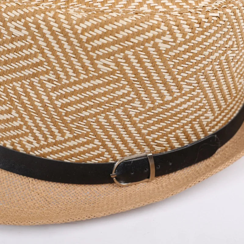 Retro Sonnenhut – Britischer Top Hat Stil, Geometrischer Strohhut mit Gürtel, Unisex Strand & Partner Fedoras Kaufschwan®