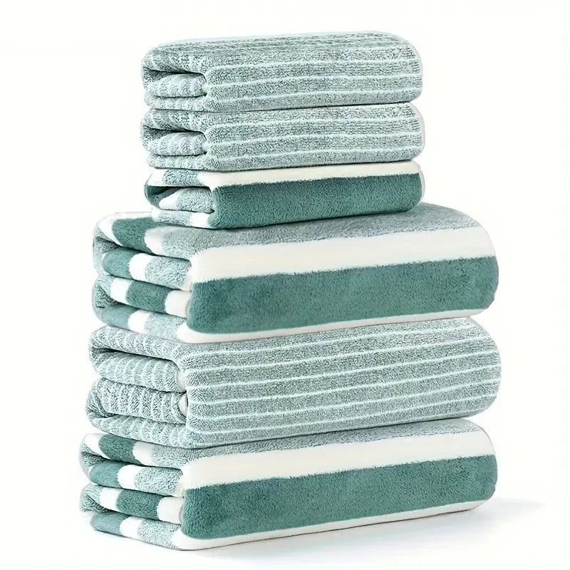 6-teiliges Coral Fleece Handtuch Set – 3 Badetücher & 3 Waschlappen | Weich, Saugfähig & Komfortabel für Dusche, Fitness & Hotel Kaufschwan® Grünes Set