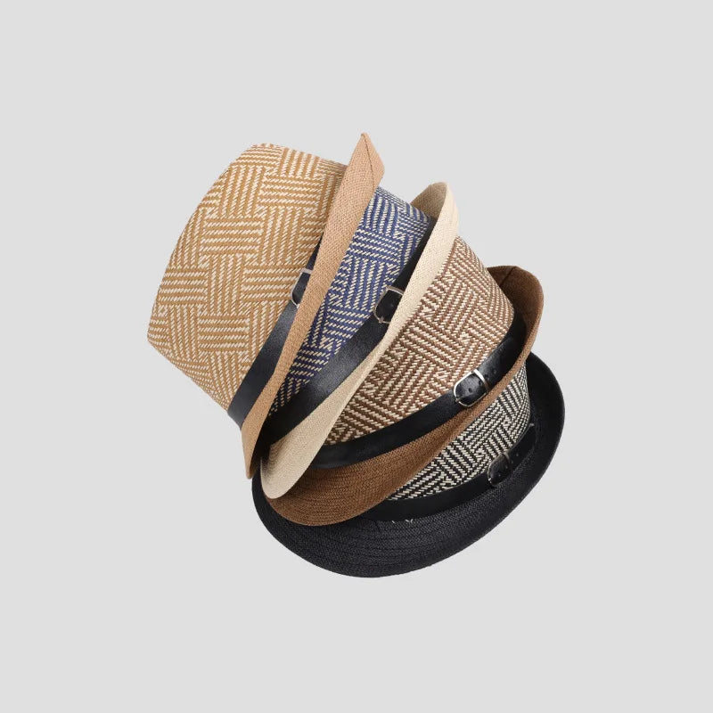 Retro Sonnenhut – Britischer Top Hat Stil, Geometrischer Strohhut mit Gürtel, Unisex Strand & Partner Fedoras Kaufschwan®
