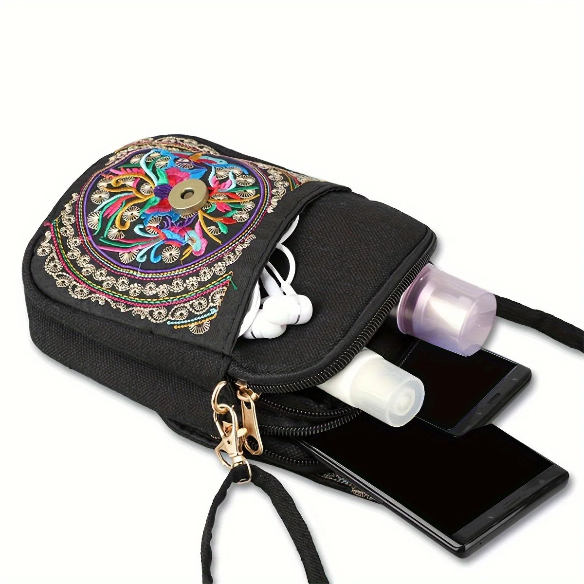 Umhängetasche mit Stickerei – Exquisite Schultertasche mit Klappverschluss für Damen | Handy- & Kleingeldtasche Kaufschwan®