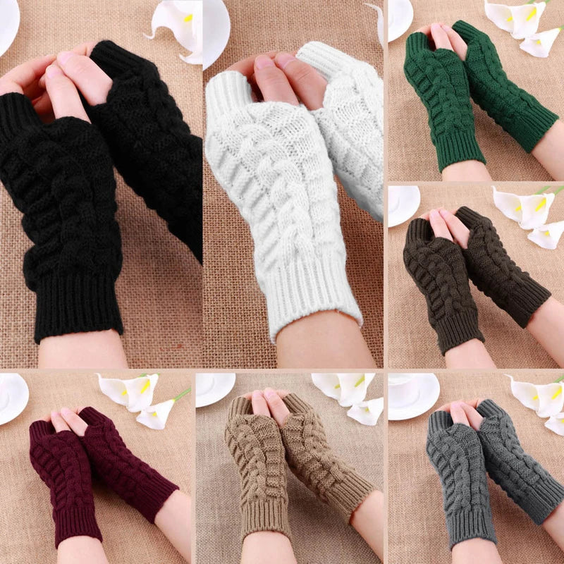 Damen Stylische Handwärmer – Fingerlose Strickhandschuhe | Winter Armwärmer mit Zopfmuster aus Kunstwolle Kaufschwan®