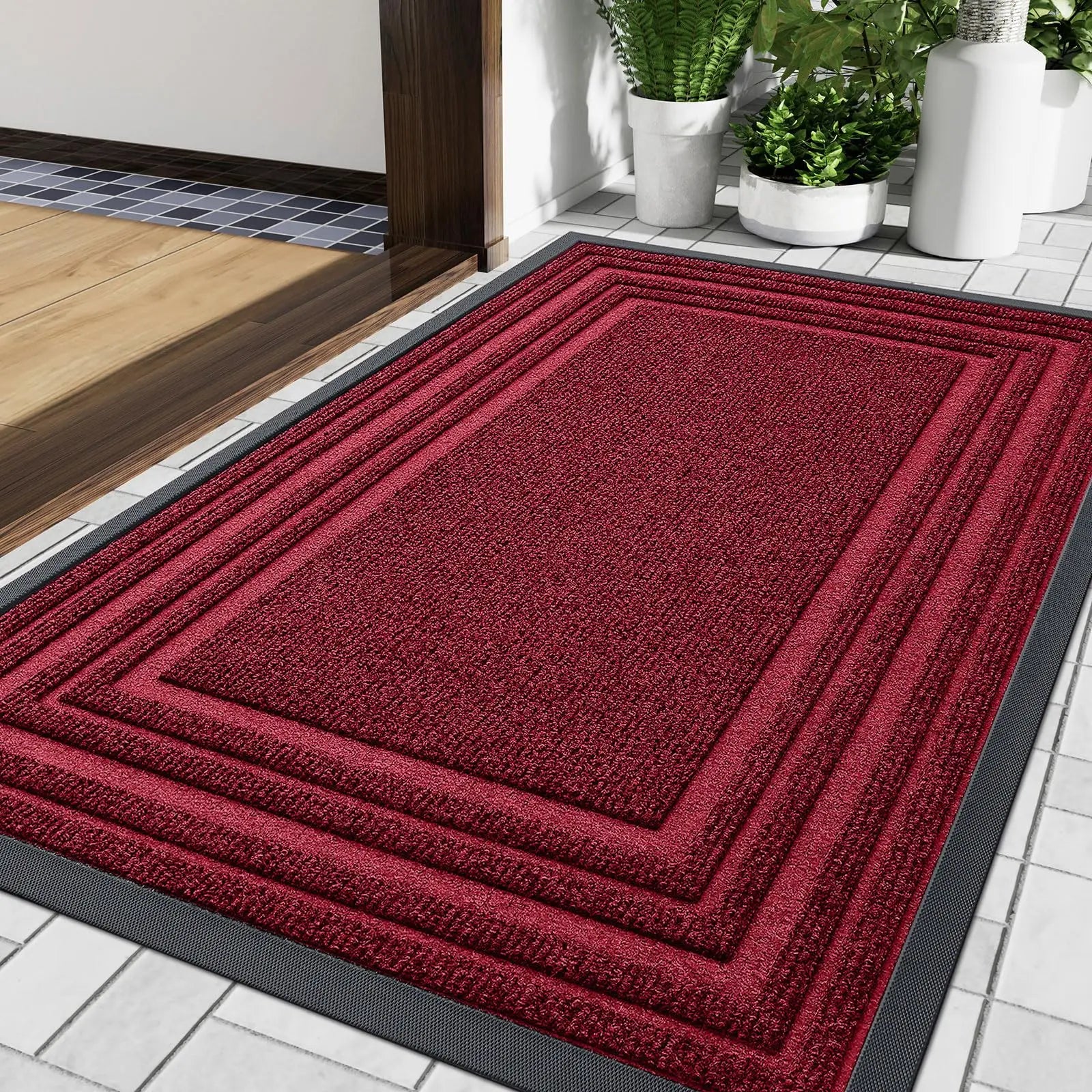 Gummi-Fußmatte – Rutschfest, Flach, Strapazierfähig für Außen- und Innenbereich Kaufschwan® Rot 61x91.5cm