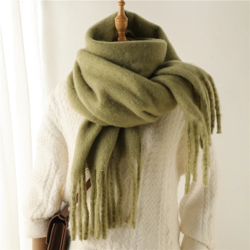Winter Schal für Damen | Kaschmir-Optik Pashmina Tuch | Weiches Warmes XXL Umschlagtuch mit Fransen & Poncho-Stil Kaufschwan® Beige