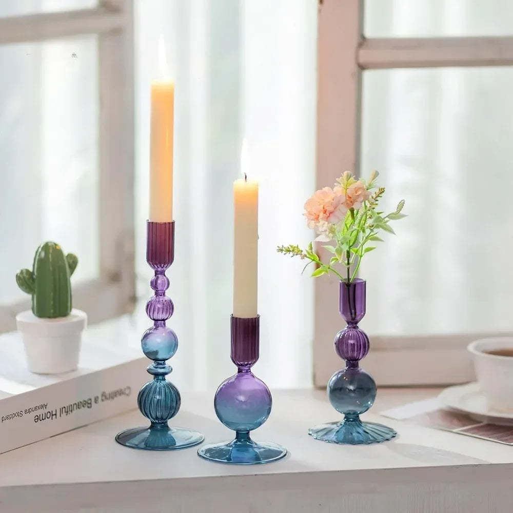 Transparente (3 Stück) Kerzenhalter – Elegante Gewellte Kerzenständer für Stabkerzen zur Wohn- & Party Dekoration