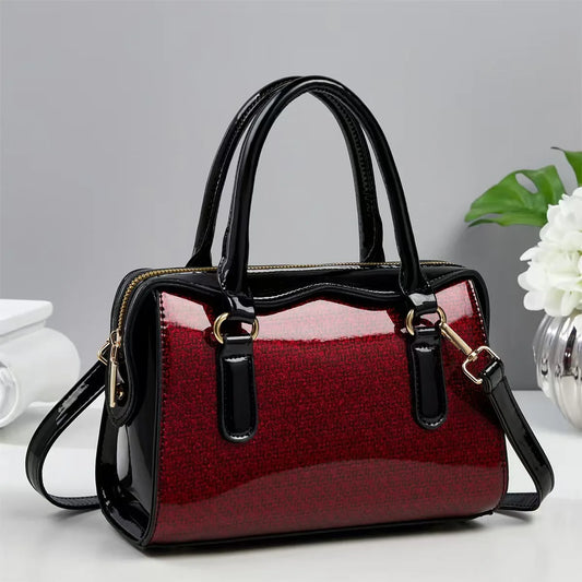 Große Damen Crossbody Tasche – Ein-Schulter PU Tote im Street Style | Weiche Quadratische Handtasche mit Reißverschluss Kaufschwan® Weinrot