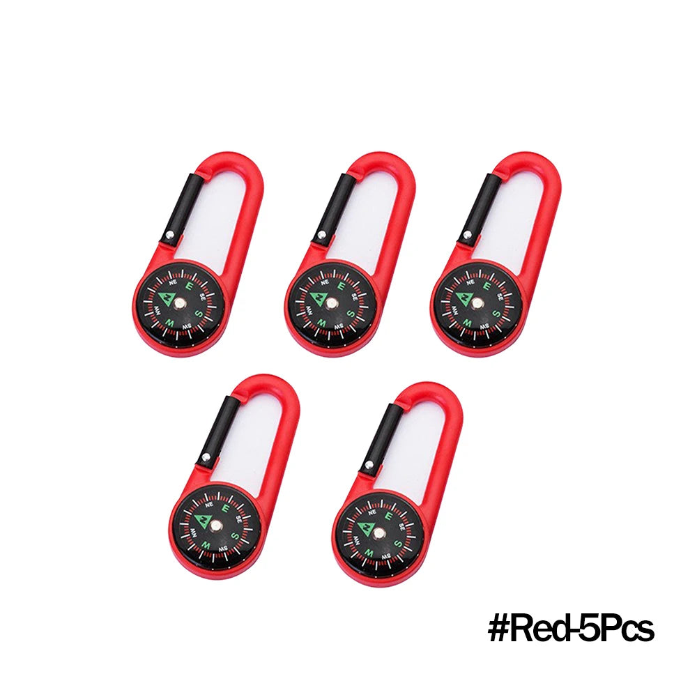 Outdoor Kompass Karabiner Schlüsselanhänger – Mini Camping Buckle für Bergsteigen, Wandern, Rucksäcke & Survival | Kinder Geschenkclip mit Kompass Kaufschwan® Rot – 5 Stück