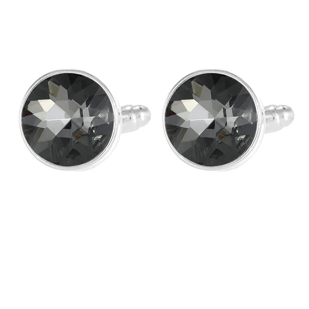 Herren Manschettenknöpfe mit Kristallstein – 18 Farben | Runde Elegante Ärmelknöpfe für Business, Hochzeit & Feier Kaufschwan® Dunkelgrau