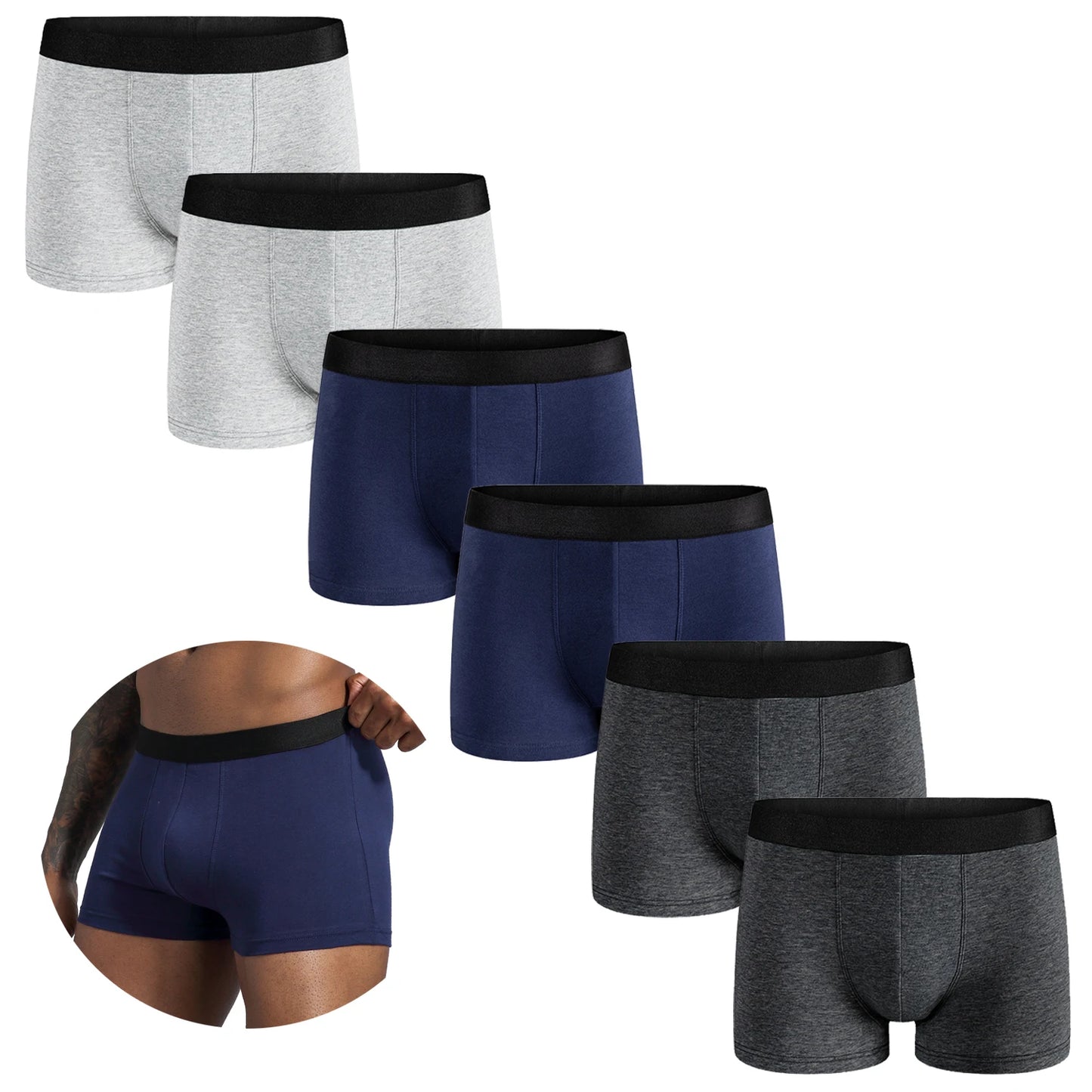 6er-Pack Herren Boxershorts Baumwolle – Luxus Unterwäsche Set | Bequeme Shorts & Unterhosen für Männer Kaufschwan® 6er Set 4 S