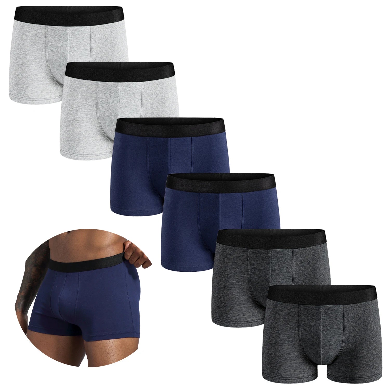 6er-Pack Herren Boxershorts Baumwolle – Luxus Unterwäsche Set | Bequeme Shorts & Unterhosen für Männer Kaufschwan® 6er Set 4 S