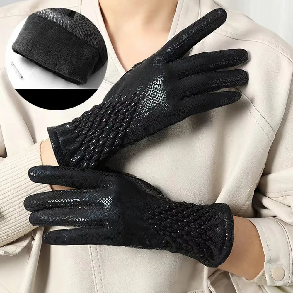 Schlangenleder-Muster Winterhandschuhe – Unisex Touchscreen Handschuhe | Warme Modische Handschuhe für Autofahren & Outdoor Kaufschwan® Schwarz