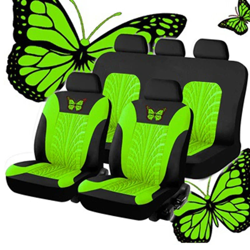 Universelles Autositzbezüge-Set – Vollständiges Set mit eleganter Schmetterlingsstickerei für Auto, SUV, Van & LKW Kaufschwan® Grün (5 Sitze)