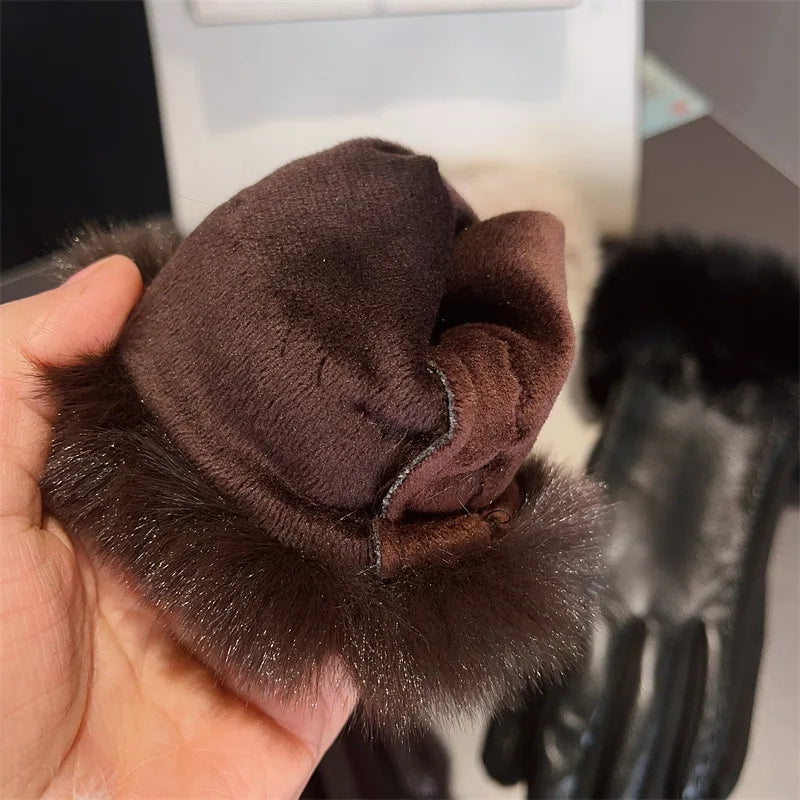 Luxus PU Lederhandschuhe für Damen – Warme Winterhandschuhe mit Kunstfellbesatz | Elegant Gefütterte Handschuhe für Partys & Kaltes Wetter Kaufschwan®