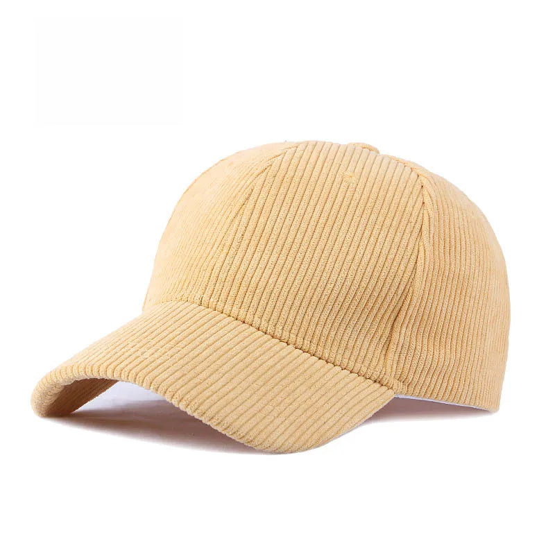 Corduroy Baseballkappe | Damen & Herren Baumwolle Einfarbige Sonnenkappe | Herbst Warm Hip Hop Snapback Anglerhut Kaufschwan® Hellgelb