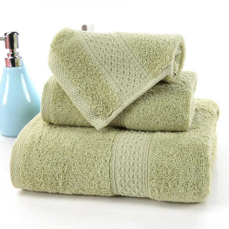 6-teiliges / 3-teiliges Baumwoll Handtuch Set – Luxuriös Bestickt mit Spitze | Bade-, Hand- & Gesichtstücher in 17 Farben, Schnell Trocknend Kaufschwan® Grün 3 Stück