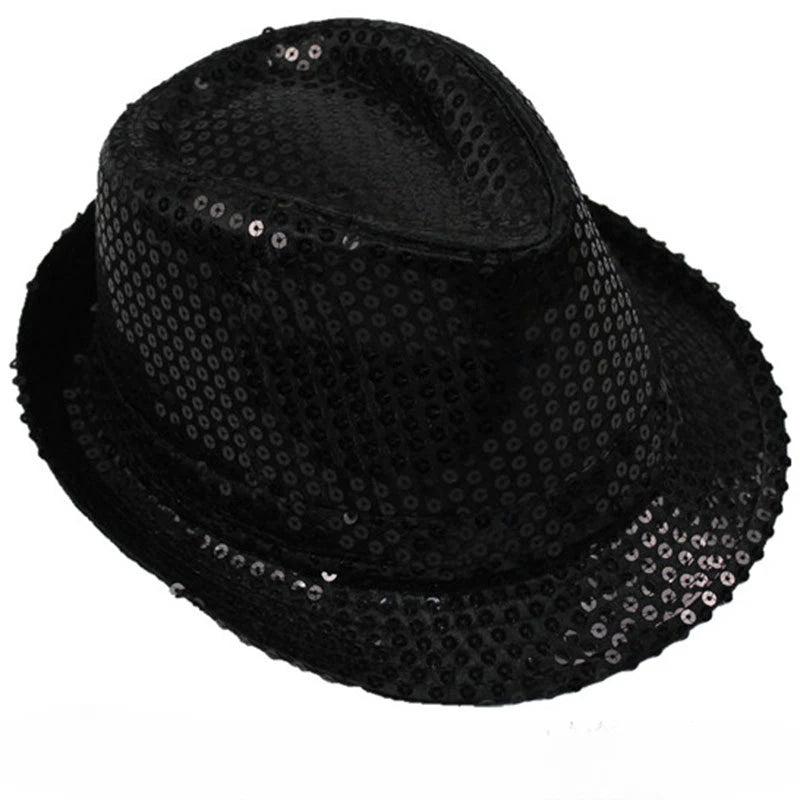 Britischer Top Jazz Hut – Herren & Damen Bühnenhut mit Pailletten, Glänzende Weihnachtsfedora, Party, Eltern-Kind, Halloween