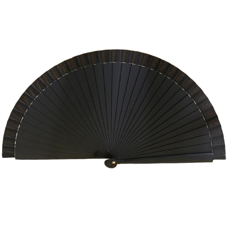Eleganter Holzfächer | Klassischer Spanischer Faltfächer | Einfarbiger Vintage-Handfächer für Hochzeiten, Partys & Tanzaufführungen Kaufschwan® Schwarz