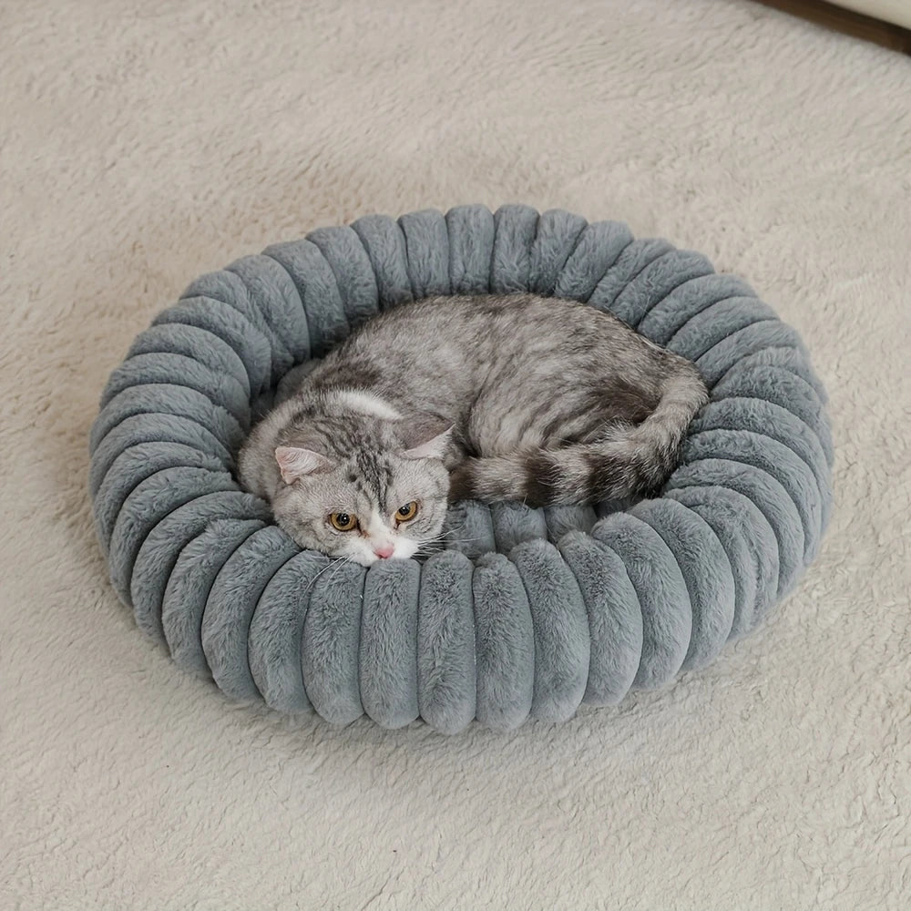 Warmes Rundes Donut-Katzenbett für Katze – Extraweiches Plüschbett & Kuscheliges Schlafnest Kaufschwan® Grau S-40cm