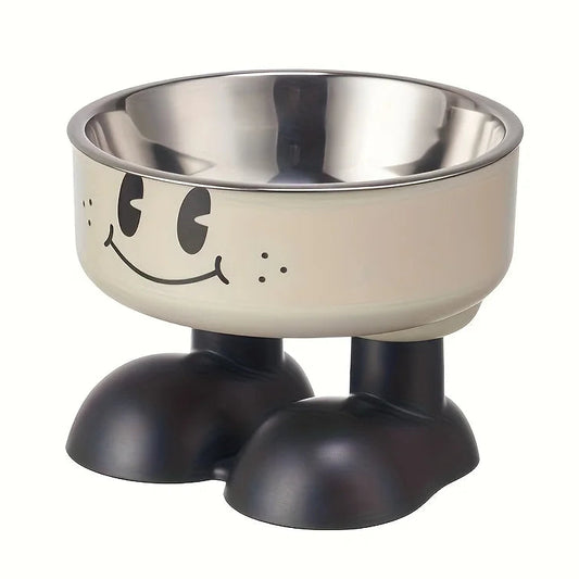 Erhöhter Smiley Haustiernapf – Edelstahl Futterschüssel mit Standfüßen Kaufschwan® Weiß