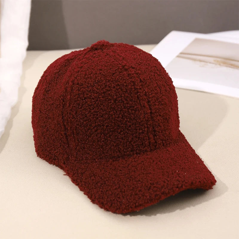 Herbst Winter Baseballkappe | Damen Kappe aus Kunstlammwolle | Warme Plüsch Baseballkappe