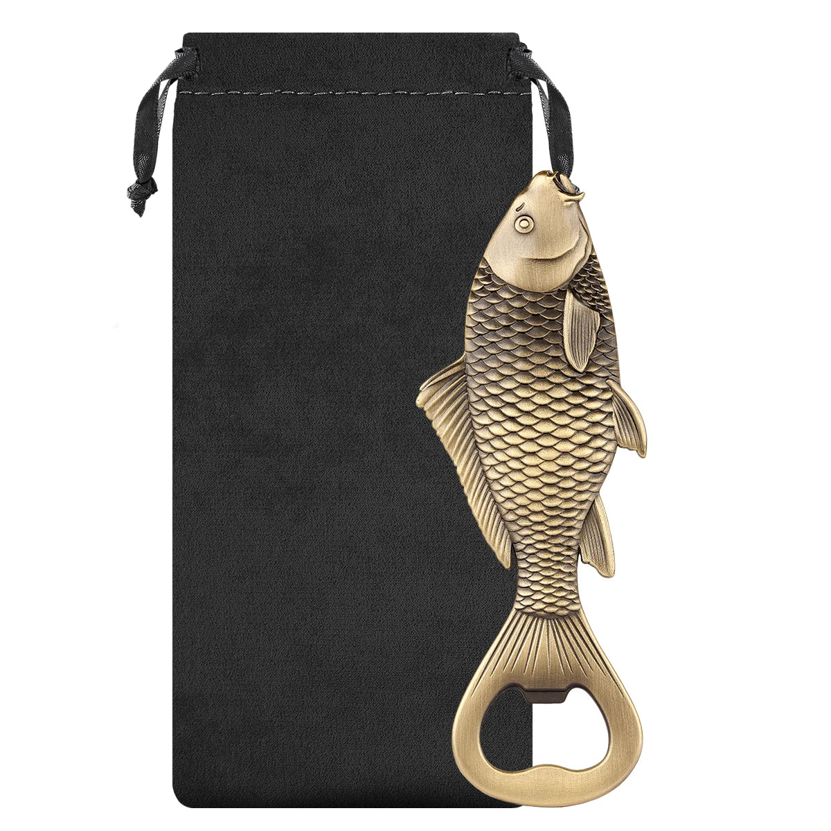 Karpfen Fisch Flaschenöffner – Metall Angel Design Geschenk für Männer Kaufschwan® Bronze mit Tasche
