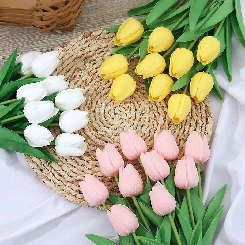 10 Stück 29cm Gelbe Künstliche Tulpen – Realistische Tulpen mit Natürlicher Haptik für Zuhause, Garten & Hochzeitsdekoration | Kunstblumenstrauß Kaufschwan®