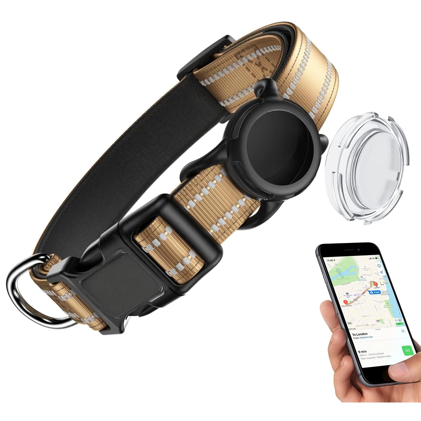 Wasserdichtes AirTag Hundehalsband Reflektierend Gepolstert Verstellbar mit Halter für Hunde Kaufschwan® Khaki (ohne AirTag) S (25-43cm)
