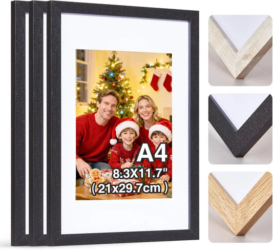 A4 Holz Bilderrahmen Set – Schwarzer DIN A4 Rahmen mit Klarer Plexi Abdeckung Kaufschwan®