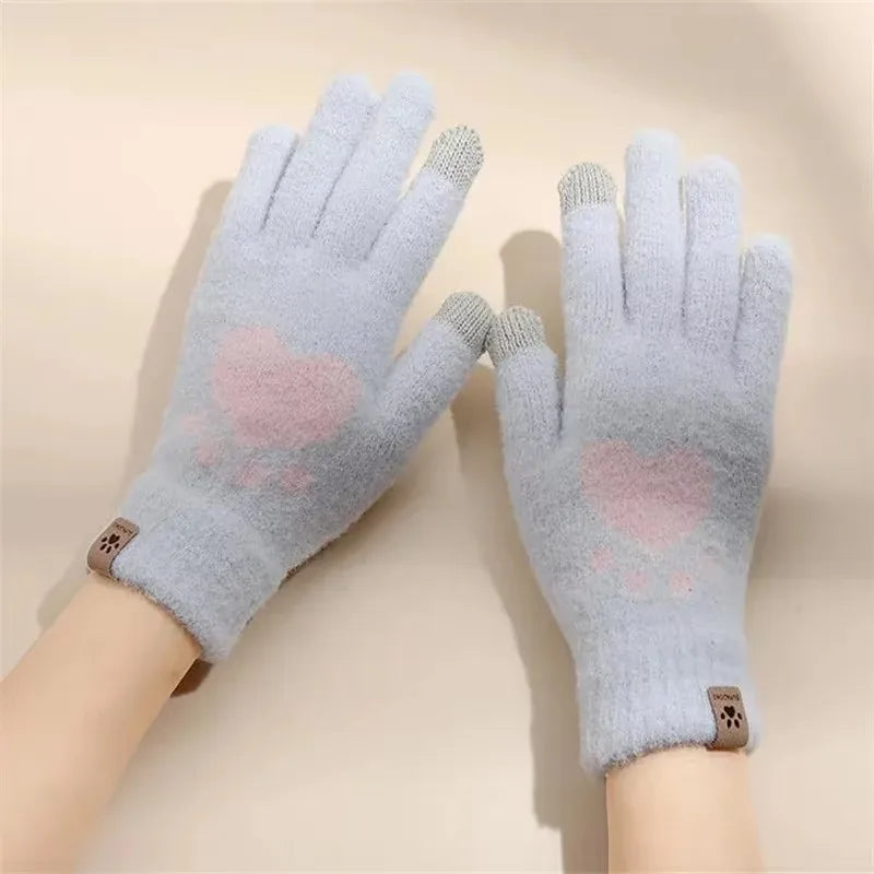 Damen Winter Pfoten Handschuhe – Flauschige Warme Strickhandschuhe | Touchscreen Vollfinger Fäustlinge für Kaltes Wetter Kaufschwan® Grau