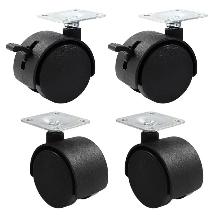 4-teiliges 1,5-Zoll-Möbelrollen-Set mit Bremsen – Geräuscharme 360° Schwenkrollen mit Feststellfunktion und Montageplatte Kaufschwan® 2x ohne Bremse – 2x mit Bremse 1.5 Zoll