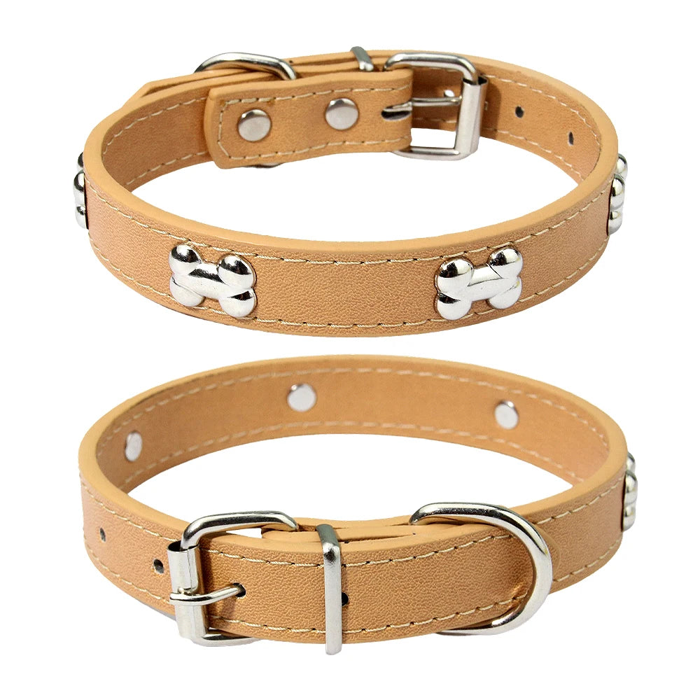 Knochen Leder Hundehalsband Strapazierfähig Verstellbar für Kleine Große Hunde Katzen Welpen