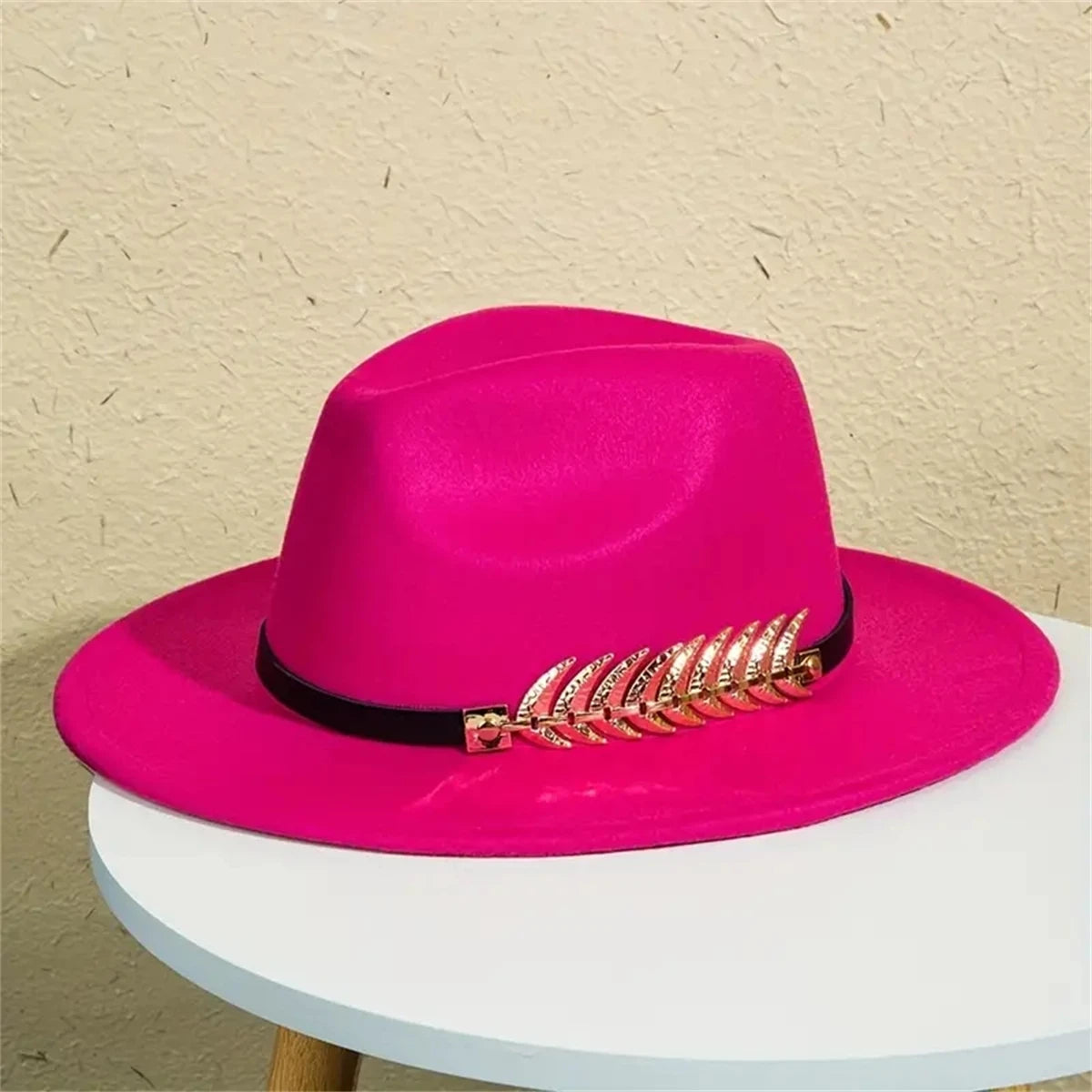 Klassischer Western Cowboy Hut – Tweed Filzhut mit flacher Krempe, Retro Jazz Sonnenhut für Damen & Herren Kaufschwan® Pink 57