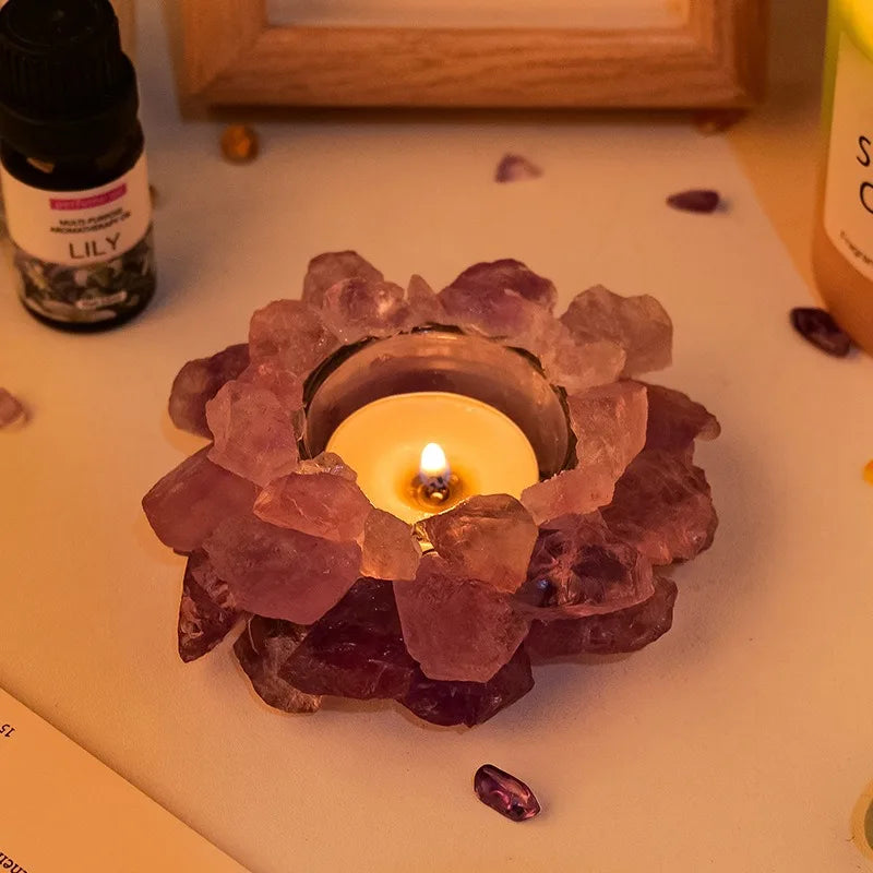 Natürlicher Kristall Rohstein Kerzenhalter – Amethyst, Citrin & Rosenquarz Aromatherapie Stein für Weihnachten & Wohndekoration Kaufschwan®