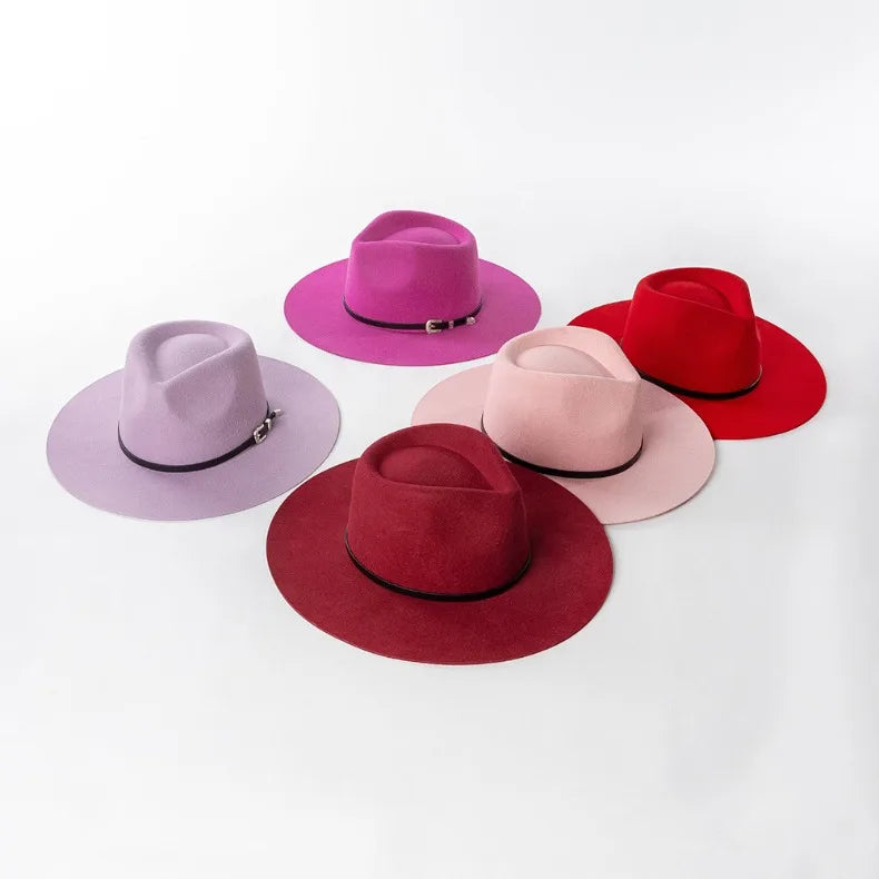Herbst & Winter Unisex Woll-Fedora Hut – Vintage Jazzhut mit Krone & Schwarzem Lederband, Stylischer Hut mit Breiter Krempe Kaufschwan®