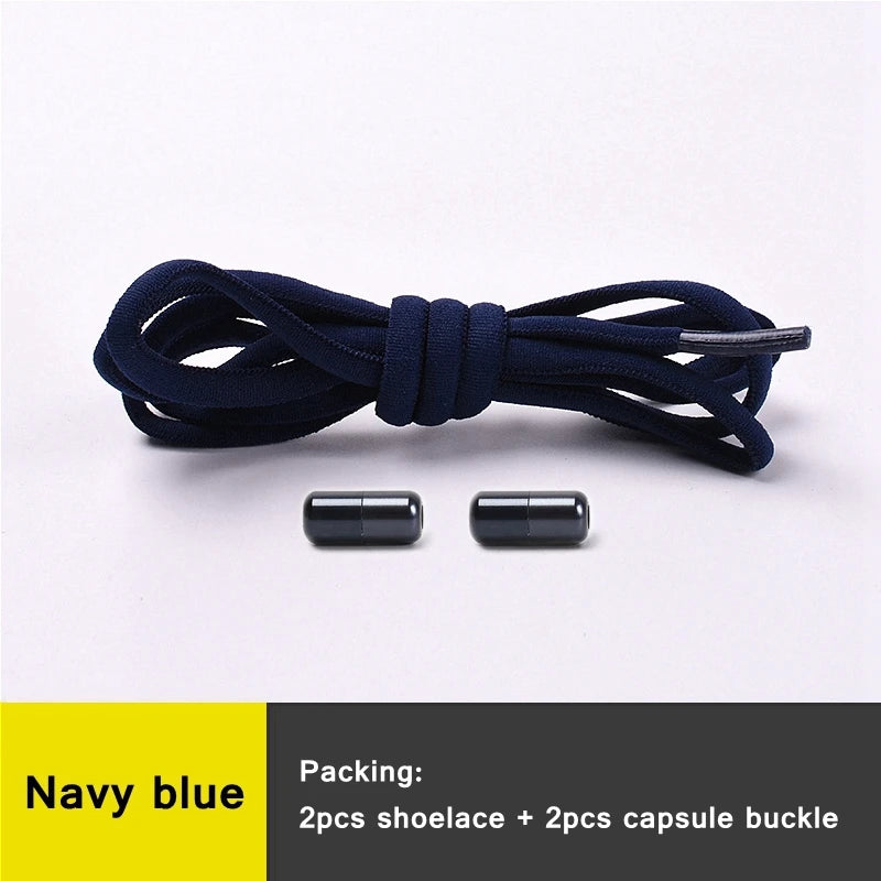 21 Farben No-Tie Schnürsenkel – Elastische Laces mit Rundem Metallverschluss | Schnelle Slip-On Sneaker Laces für Damen & Herren, 1 Paar Kaufschwan® Marineblau 100cm