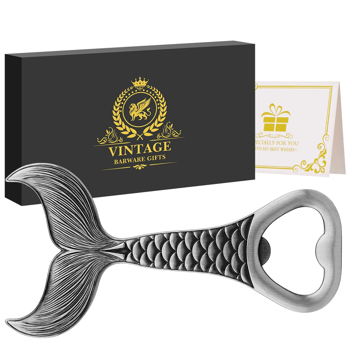 Fischschwanz Bierflaschenöffner aus Metall – Luxuriöser Korkenzieher für Angler Kaufschwan® Silber mit Box