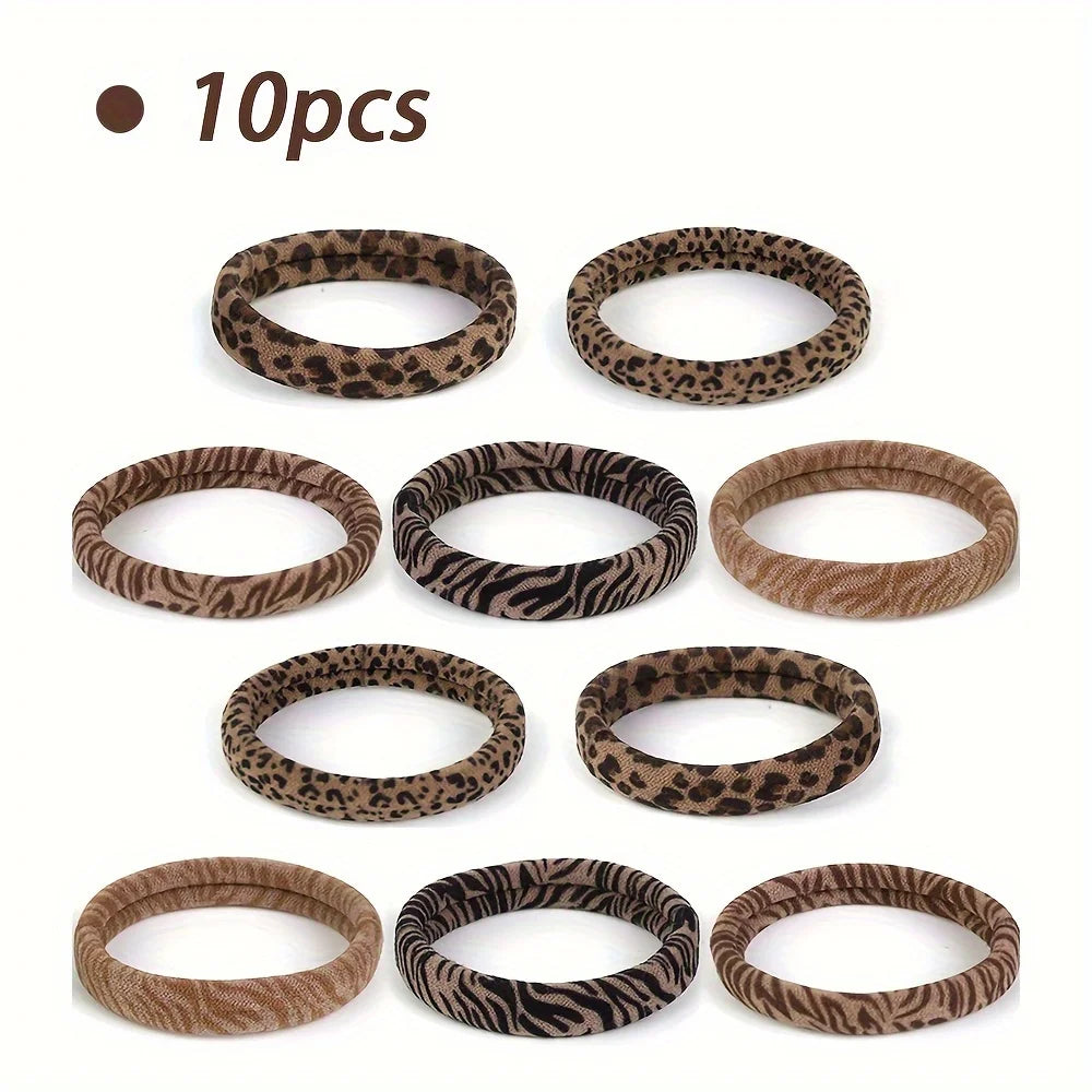 10/20/30/50 Stück Damen Mode Haargummis im Leopardenmuster | Weiche Elastische Pferdeschwanzhalter für Dickes Haar Kaufschwan® 10 Stück