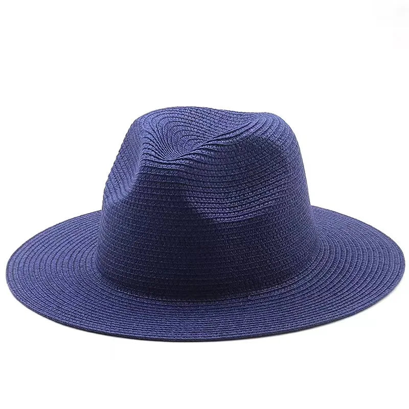 Großer Strohhut für Damen & Herren – Sommer Fedora mit breiter Krempe, Strand Sonnenhut mit UV-Schutz Kaufschwan® Marineblau 56-58cm