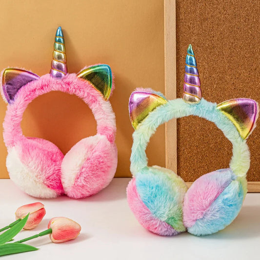 Bunte Einhorn Plüsch Ohrwärmer mit Katzenohren – Kinder Winter Tie-Dye Flauschige Ohrklappen | Weiche Ohrenschützer für Mädchen & Jungen Kaufschwan®