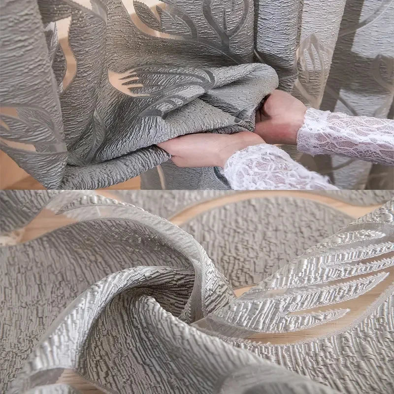 Bestickter Blatt Transparenter Vorhang mit Hohlausschnitt Stangentasche für Wohnzimmer Büro Dekoration Kaufschwan®