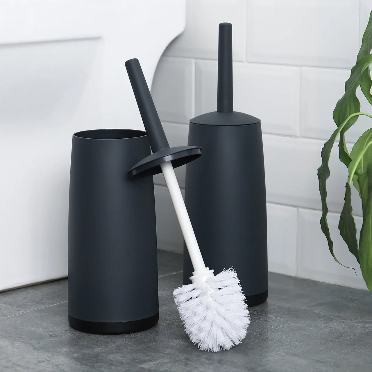 Toilettenbürste aus Kunststoff mit Halter – Reinigungsbürste mit langem Griff und Standfuß Kaufschwan®
