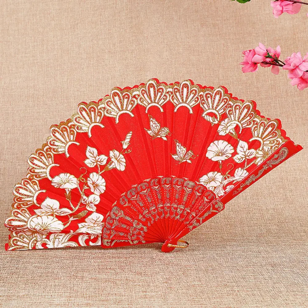 Retro Faltfächer | Kunststoff mit Goldpuder | Weißer Hochzeits- & Partyfächer im Chinesischen Stil Kaufschwan® Design 12